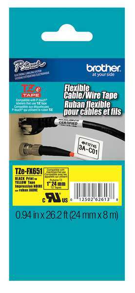 Brother Adhesive TZ Tape (R) Cartridge 15/16"x26ft., Black/Yellow TZEFX651