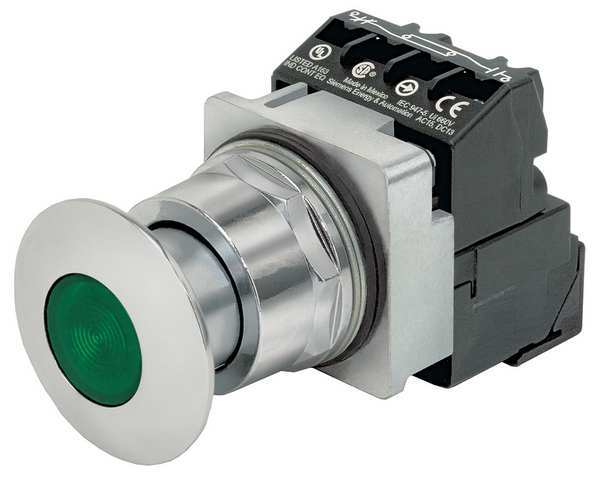 Siemens Illuminated Push Button, 30 mm, 1NO/1NC, Green 52PP2E3A