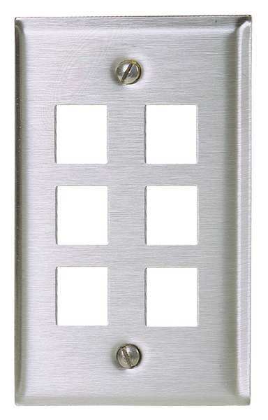 Hubbell Premise Wiring Plate, 6 Ports, Gray, Wall SSF16