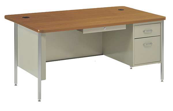 Sandusky Lee Teachers Desk, 30" D, 60" W, 29-1/2" H, Base: Putty, Top: Medium Oak, Laminated Wood SQ6030PO