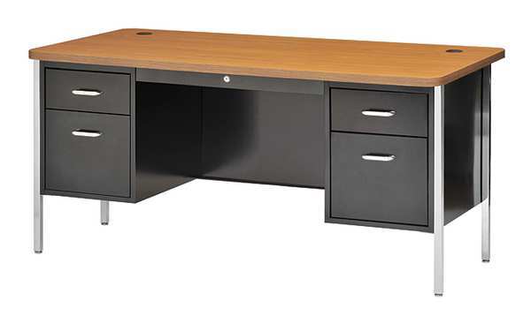 Sandusky Lee Teachers Desk, 30 in D, 60 in W, 29 1/2 in H, Base: Black, Top: Medium Oak, Laminated Wood DQ6030BO