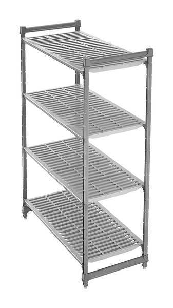 Cambro Starter Plastic Shelving Unit, Vented Style, 24 in D, 36 in W, 72 in H, 4 Shelves, Brushed Graphite EACBU243672V4580