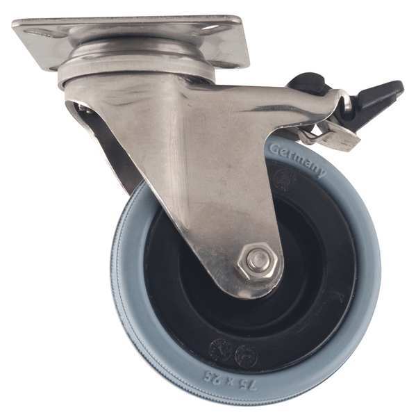 Zoro Select Swivel Plate Caster, Rubber, 3 in., 165 lb., A LPXA-VPA 75G-FI