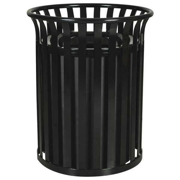 Zoro Select 35 gal Round Trash Can, Black, 26 in Dia, None, Steel 22N327