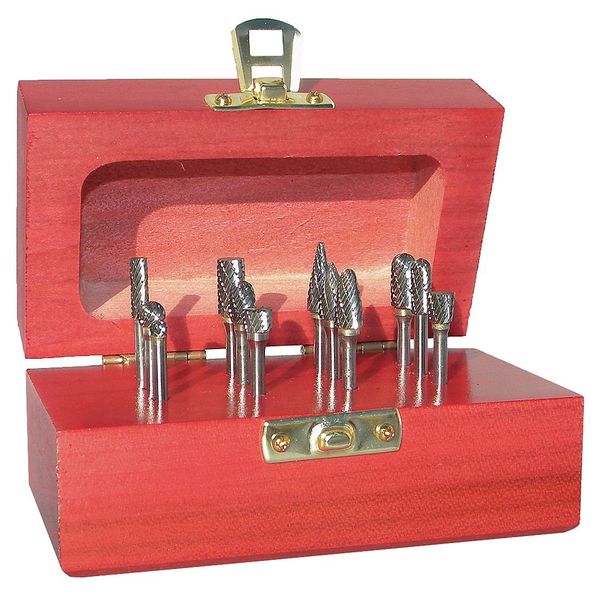 Zoro Select Carbide Bur Set, Single Cut, 1/8 in, 9 pc 310-110007