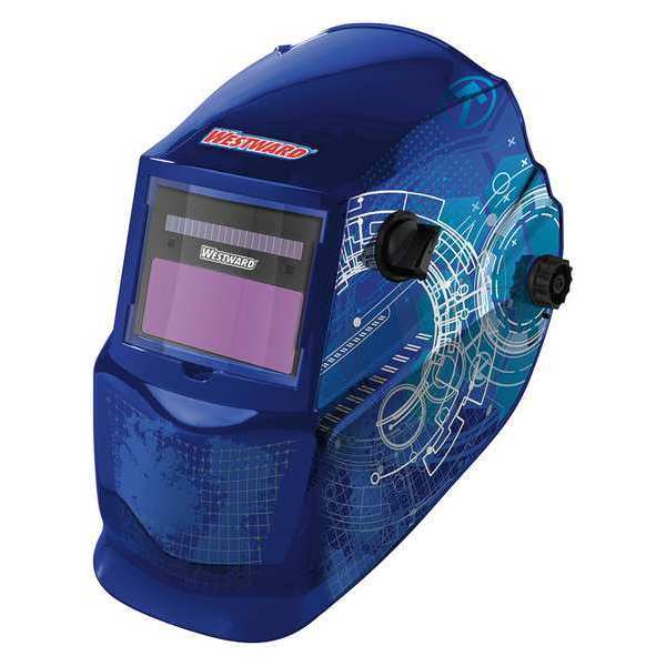 Westward Auto Dark Welding Helmet, 4, 9-13, Blu/Wh 22XX44