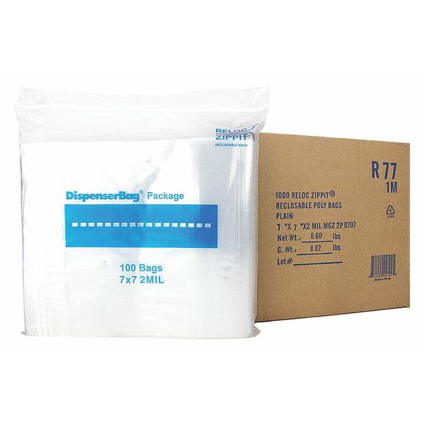 Reloc Zippit Reclosable Poly Bag 2-MIL, 7"x 7", Clear R77