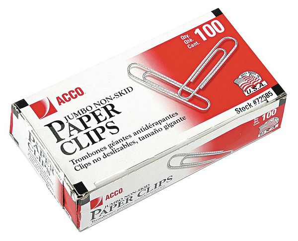 Acco Paper Clip, Silver, Steel Wire, PK1000 ACC72585