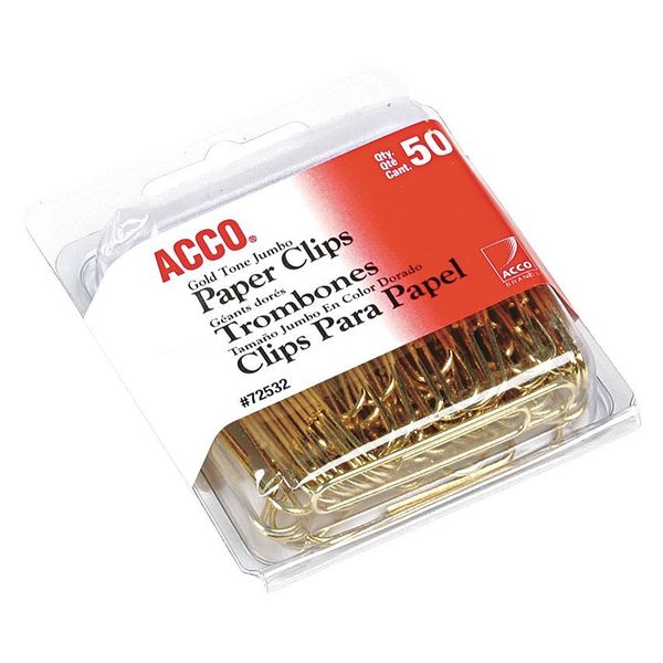 Acco Paper Clip, Gold Tone, Wire, PK50 ACC72532