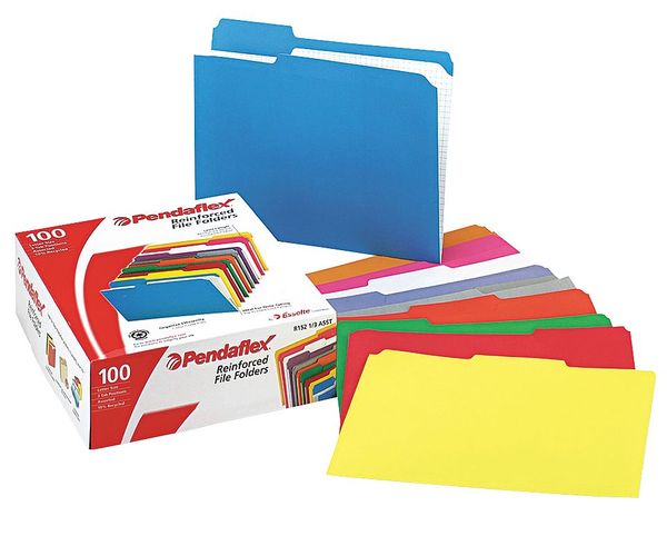 Pendaflex File Folders 8-1/2" x 11", 1/3-Cut Tab, Assorted Colors, Pk100 PFXR15213ASST
