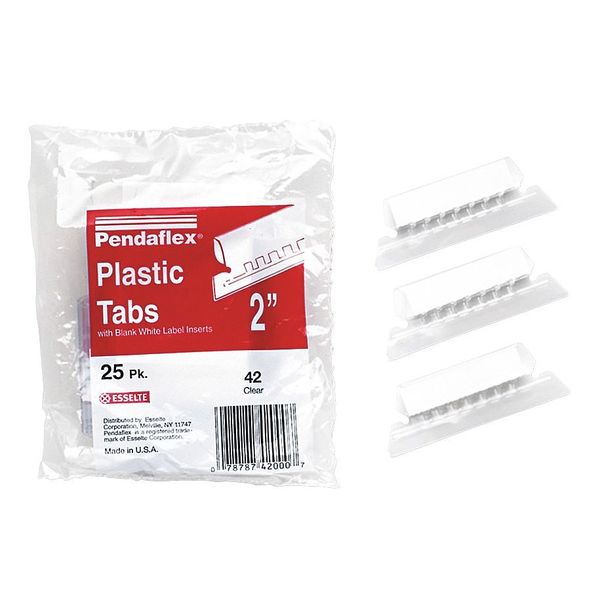 Pendaflex Hanging Folder Tabs, Clear, Plastic, PK25 PFX42CR
