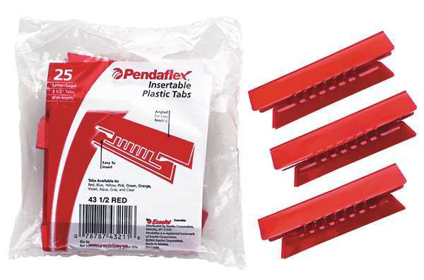 Pendaflex Hanging Folder Tabs, Red, Plastic, PK25 PFX4312RED