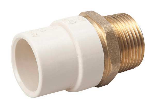 Zoro Select CPVC CPVC to Brass Adapter, 1" Pipe Size, Socket CTS x MNPT Brass 164-305NL