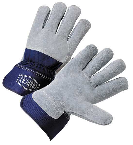 Pip Lthr Palm Gloves, Cowhide, Blu/Gray, L, PK12 IC65/L