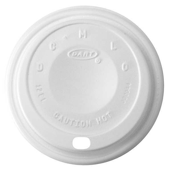 Dart Lid for 10 to 14 oz. Hot Cup, Dome, Sip Through, White, Pk1000 12EL