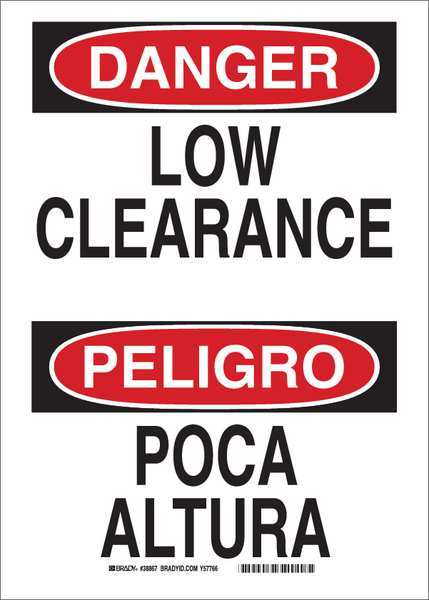 Brady Safety Sign, 14 in Height, 10 in Width, Aluminum, Rectangle, English, Spanish 38362