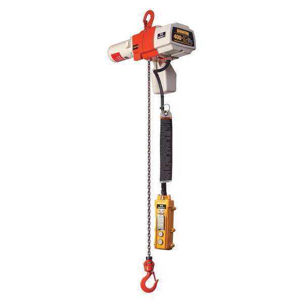 Harrington Electric Chain Hoist, 400 lb, 15 ft, Hook Mounted - No Trolley, 120v, White and Orange ED400DSA-15