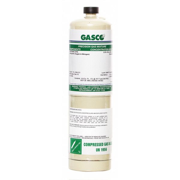 Gasco Calibration Gas, Air, Carbon Monoxide, 17 L, CGA 600 Connection, +/-5% Accuracy 17L-50-100