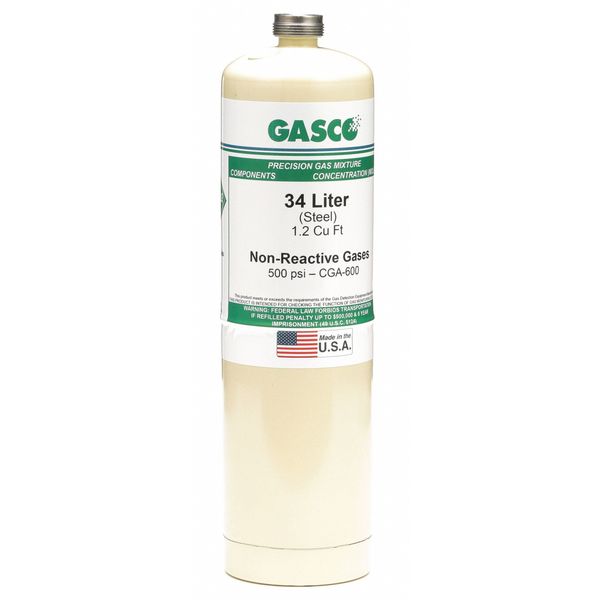 Gasco Calibration Gas, Nitrogen, 34 L, CGA 600 Connection, +/-5% Accuracy, 500 psi Max. Pressure 34LS-114