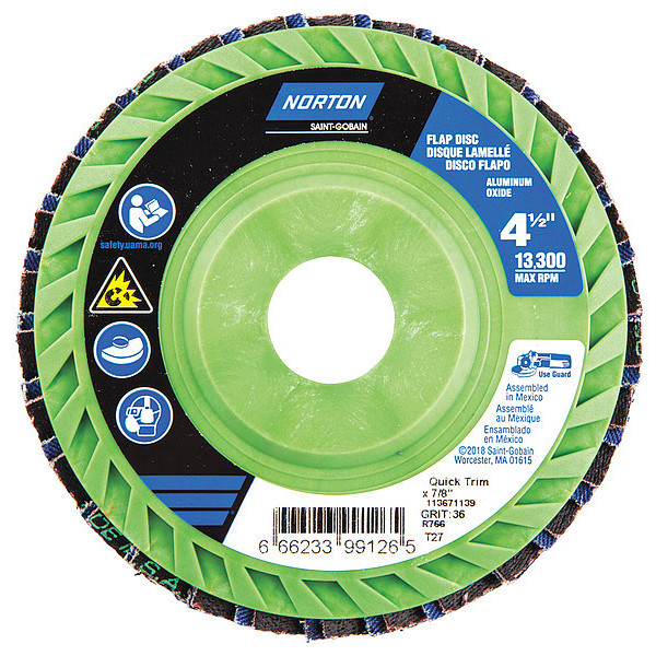 Norton Abrasives 4-1/2" dia. 7/8" arbor 36 Grit Flap Disc 66623399126