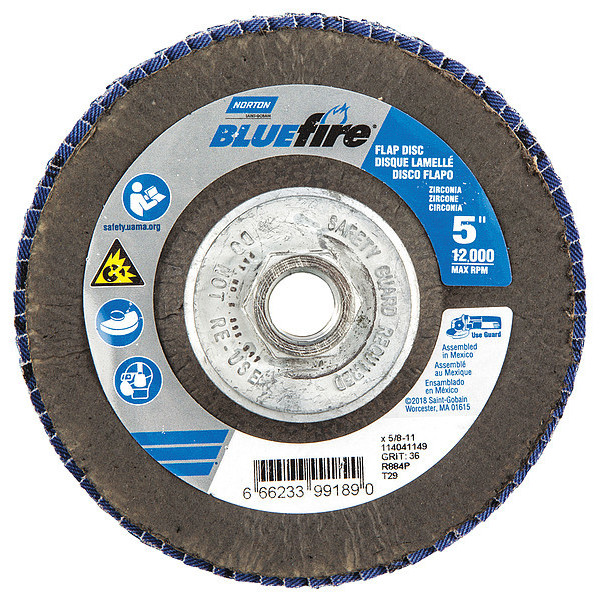 Norton Abrasives Flap Disc, 5 In x 36 Grit, 5/8-11 66623399189