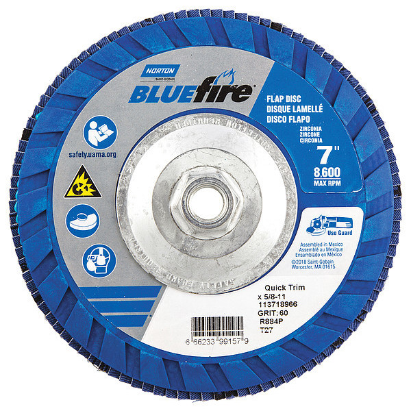 Norton Abrasives Flap Disc, 7 In x 60 Grit, 5/8-11 66623399157