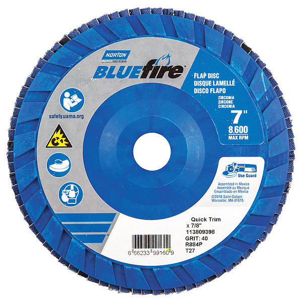 Norton Abrasives Flap Disc, 7 In x 40 Grit, 7/8 66623399160