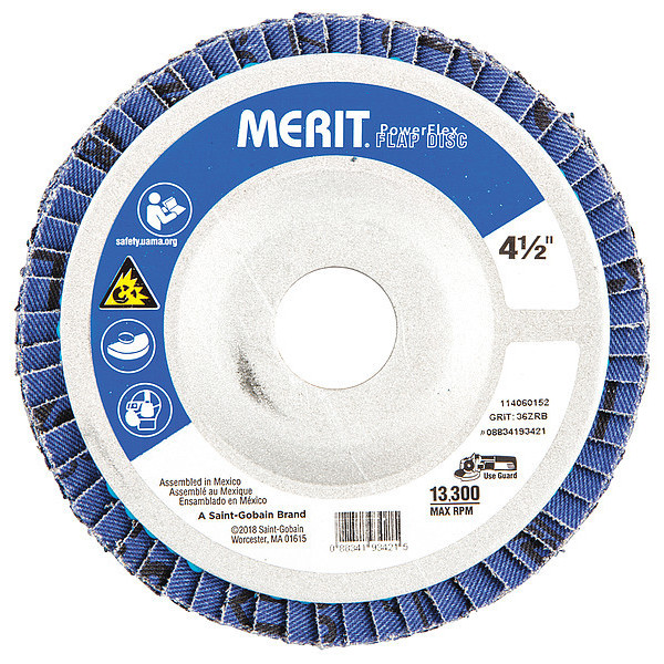 Merit Flap Disc, 4 1/2 In x 36 Grit, 7/8 08834193421