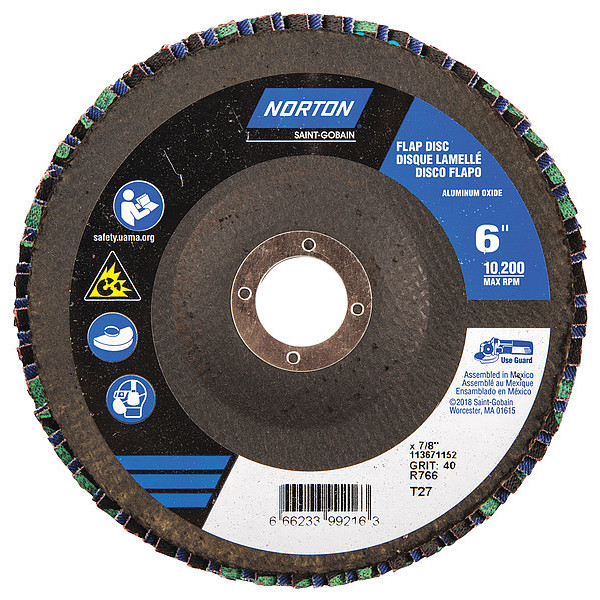 Norton Abrasives Flap Disc, 6 In x 40 Grit, 7/8 66623399216