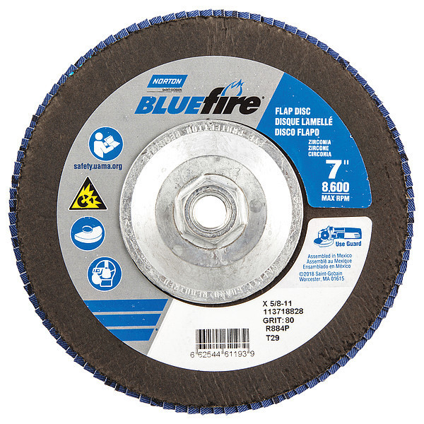 Norton Abrasives Flap Disc, 7 In x 80 Grit, 5/8-11 66254461193