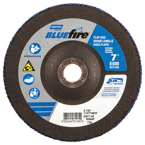 Norton Abrasives Flap Disc, 7 In x 60 Grit, 7/8 66254461185