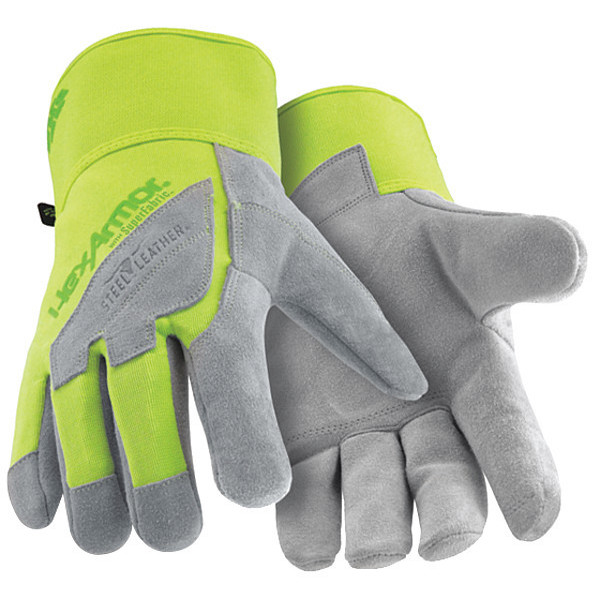 Hexarmor Leather Gloves, 2XL Gray/Hi-Vis, Split Cow Leather 5039-XXL (11)