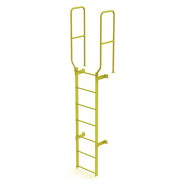 Tri-Arc 9 ft. 6" Ladder, Walk-Thru Fixed, Steel, 7-Rung, Steel, 7 Steps, Safety Yellow Finish WLFS0207-Y
