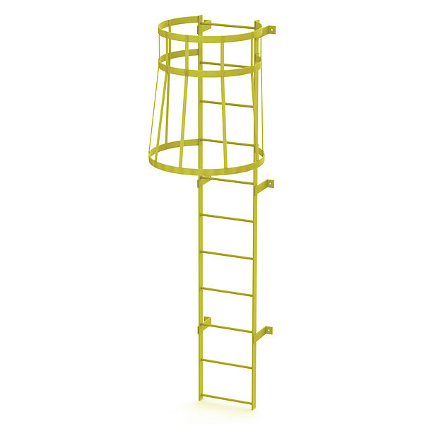 Tri-Arc 10 ft. Ladder, Standard Fixed Cage, Steel, 11-Rung, Steel, 11 Steps, Safety Yellow Finish WLFC1111-Y