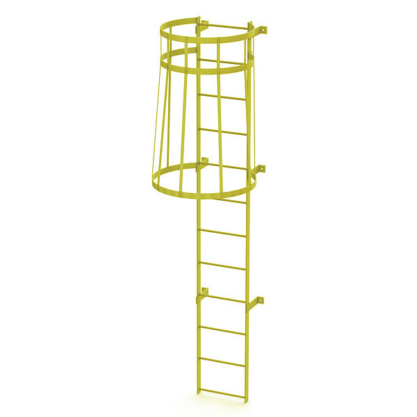 Tri-Arc 11 ft. Ladder, Standard Fixed Cage, Steel, 12-Rung, Steel, 12 Steps, Safety Yellow Finish WLFC1112-Y