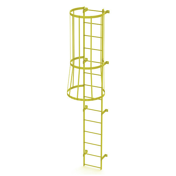 Tri-Arc 13 ft. Ladder, Standard Fixed Cage, Steel, 14-Rung, Steel, 14 Steps, Safety Yellow Finish WLFC1114-Y