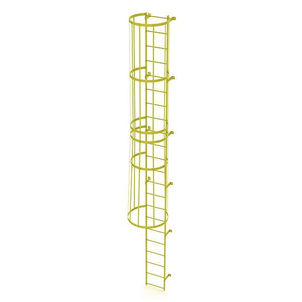 Tri-Arc 21 ft. Ladder, Standard Fixed Cage, Steel, 22-Rung, Steel, 22 Steps, Safety Yellow Finish WLFC1122-Y
