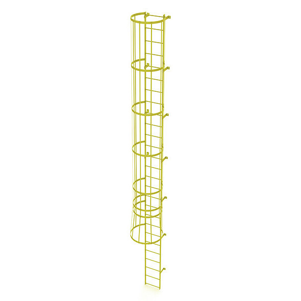 Tri-Arc 26 ft. Ladder, Standard Fixed Cage, Steel, 27-Rung, Steel, 27 Steps, Safety Yellow Finish WLFC1127-Y