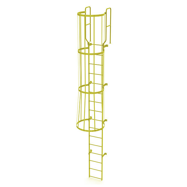 Tri-Arc 18 ft. 6" Ladder, Steel, WalkThru Fixed Cage, 16-Rung, Steel, 16 Steps, Safety Yellow Finish WLFC1216-Y