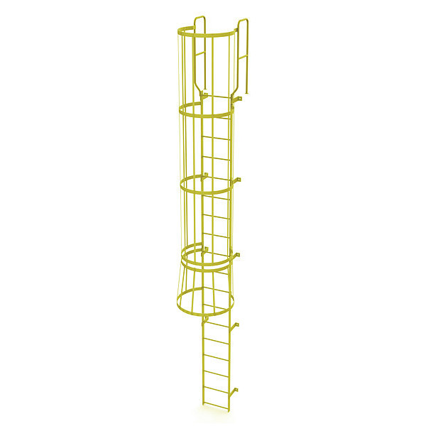 Tri-Arc 20 ft. 6" Ladder, Steel, WalkThru Fixed Cage, 18-Rung, Steel, 18 Steps, Safety Yellow Finish WLFC1218-Y