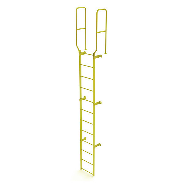 Tri-Arc 14 ft. 6" Ladder, Walk-Thru Fixed, Steel, 12-Rung, Steel, 12 Steps, Safety Yellow Finish WLFS0212-Y