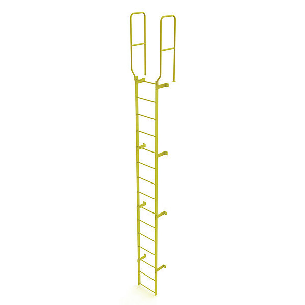 Tri-Arc 17 ft. 6" Ladder, Walk-Thru Fixed, Steel, 15-Rung, Steel, 15 Steps, Safety Yellow Finish WLFS0215-Y