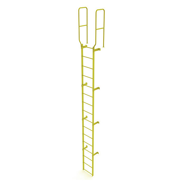 Tri-Arc 18 ft. 6" Ladder, Walk-Thru Fixed, Steel, 16-Rung, Steel, 16 Steps, Safety Yellow Finish WLFS0216-Y
