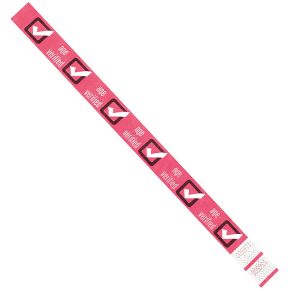 Tyvek Tyvek® Wristbands, 3/4" x 10", Pink "Age Verified", 500/Case WR102PK