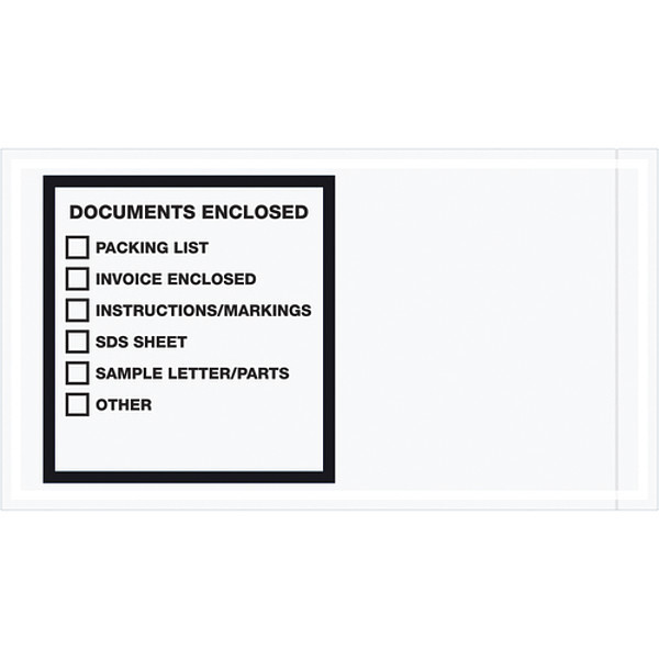 Tape Logic Tape Logic® Transportation Envelopes, "Documents Enclosed", 5 1/2" x 10", Printed Clear, 1000/Case PL496