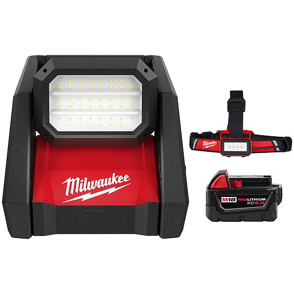 Milwaukee Tool Light, Headlamp and Battery, 4000 lm Max. 2366-20, 2115-21, 48-11-1850