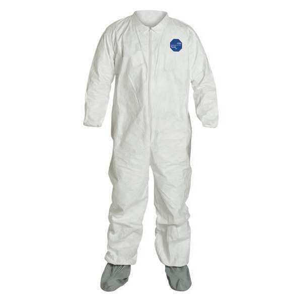 Dupont Collared Disposable Coveralls, 25 PK, White, High Density Spunbond Polyethylene, Zipper TY121SWH6X0025NS