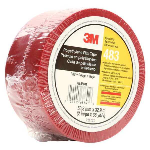 3M Film Tape, Polyethylene, Red, 2 In x 36 Yd 483
