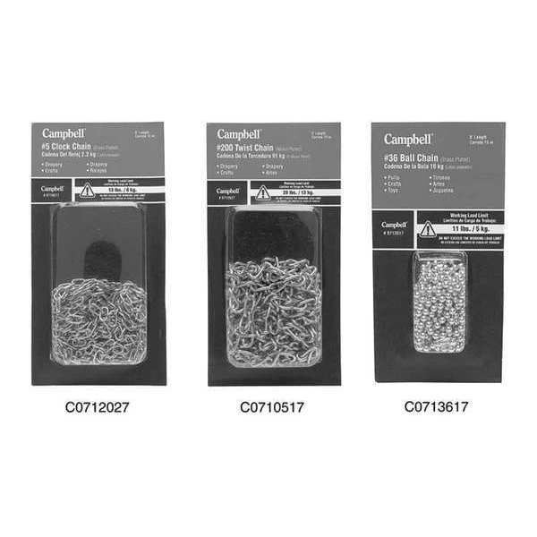Campbell Chain & Fittings #200 Twist Chain, Nickel Plated, 10' per Package C0712027
