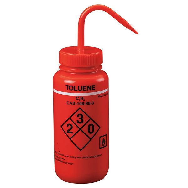 Lab Safety Supply Red, Wash Bottle 16 oz., 6 Pack 24J911